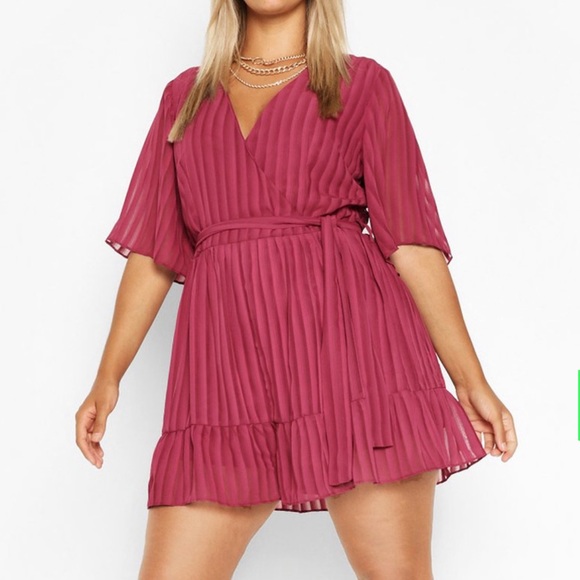 Boohoo Dresses & Skirts - PLUS SATIN STRIPE RUFFLE PLAYSUIT